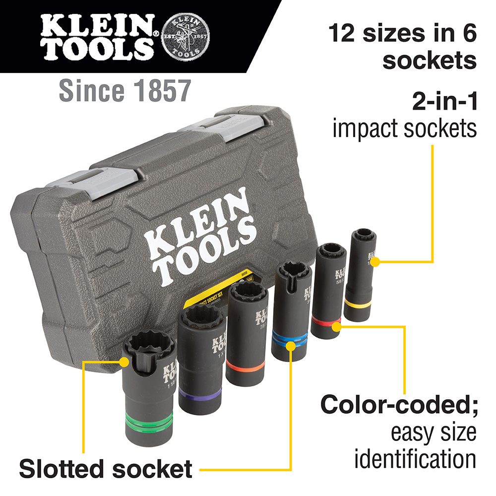 Klein Tools Slotted 6-in-1 Impact Socket Set 660KIT2 from Columbia Safety